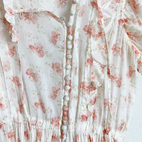 DOEN Carnation Dress Size Small White Poppy Pink Floral Maci Flutter Cotton - Picture 9 of 16